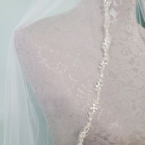 White Wedding Veil Beaded Edge Bridal Accessories Bride Headpiece Hair Comb